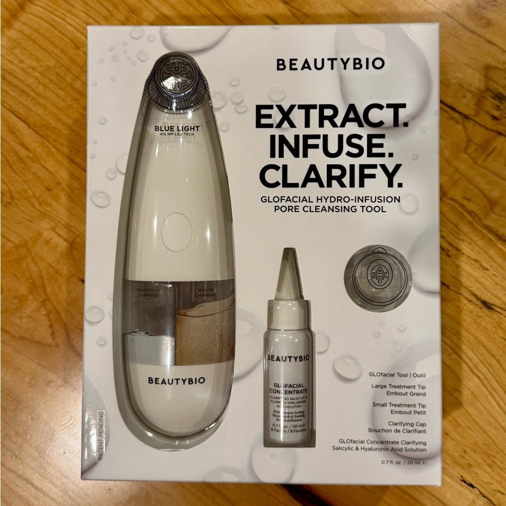 BeautyBio GLOFacial Hydro-Infusion Pore Cleansing Tool Blue LED Pore Vacuum NIB